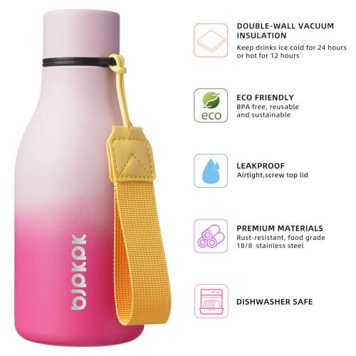 Image of BJPKPK Insulated Water Bottles, 12oz Stainless Steel Metal Water Bottle with Strap, BPA Free Leak Proof Jugs, Mugs, Flasks, Reusable Thermal Flasks for Sports & Travel, Sakura