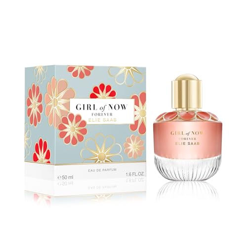 Elie Saab Girl of Now Forever 50 ml – Eau de Parfum für Frauen – Blumig-fruchtiger Duft – Prickelnde Noten von Himbeere, Zitrusfrüchten, Rose, Mandelblüte und Patschuli – Transparenter Glasflakon