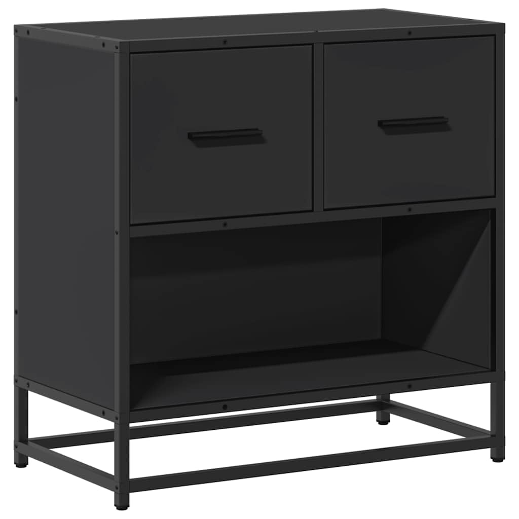 Table de Chevet Noir avec 2 Tiroirs et Bout de Canapé Moderne