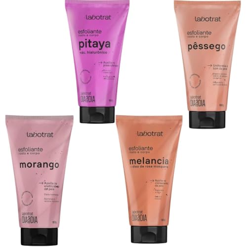 Kit Completo Labotrat Morango: Esfoliante 150g, Hidratante 190ml e Body Splash 190ml