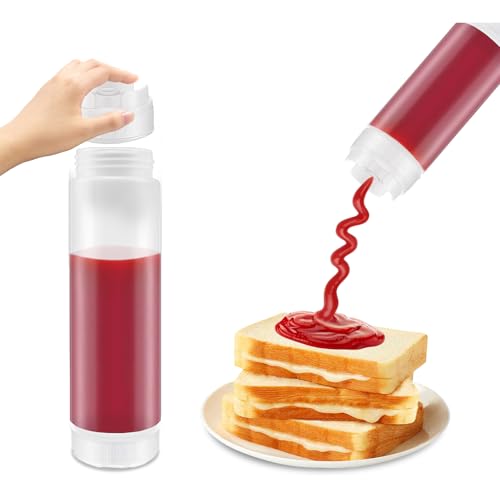 Voittozege 6 Pcs Inverted Plastic Squeeze Bottle 16 oz Condiment Squeeze Bottle for Sauces Refillable Large Valve Squirt Bottles Dispenser for Ketchup Cream Self Sealing Syrup Condiment Dispenser - Thumbnail 4