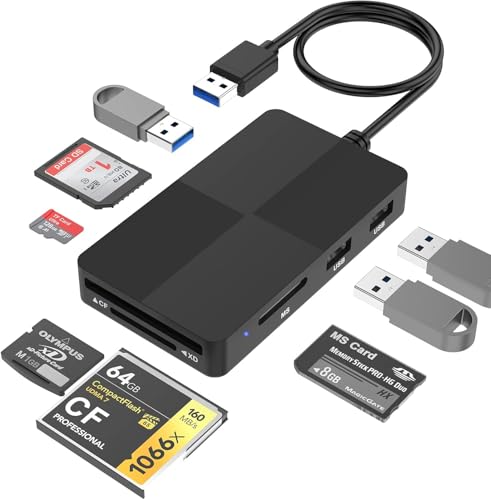 Lecteur de carte SD USB, 8 en 1 lecteur de carte mémoire pour SD/TF/CF/XD/MS/Micro SD/USB 3.0, lecture simultanée de 8 ports pour SDXC SDHC CFI Micro SDXC/SDHC MS MMC UHS-I, pour Windows/Mac/Linux