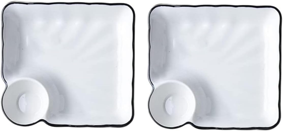 2Pcs Ceramic Sushi Plates Japanese Dumpling Tray with Dipping Dish Food Serving Snack Tray for Home Use Elegant Porcelain Tableware