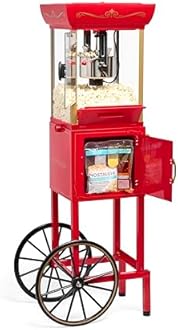 Nostalgia Popcorn Maker Machine - Professional Cart With 2.5 Oz Kettle Makes Up to 10 Cups - Vintage Popcorn Machine Movie Theater Style - Red