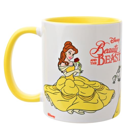 Widdop and Co. - Tazza Disney La Bella e la Bestia - Tazza da tè giallo/bianco, in gres porcellanato smaltato Belle & Beast, con licenza ufficiale Disney Merchendise (325 ml).