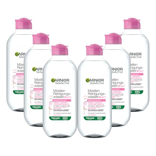 Garnier Mizellen Reinigungswasser für empfindliche Haut, Befreit Gesicht, Lippen und Augen schonend von Make-up-Resten und Schmutzpartikeln, All-in-1,Pflegend, Für ein angenehmes Hautgefühl