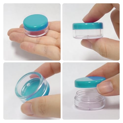 (Quantity: 200 Pieces) Beauticom 5G/5ML Round Clear Jars with Teal Sky Blue Lids for Scrubs, Oils, Toner, Salves, Creams, Lotions, Makeup Samples, Lip Balms