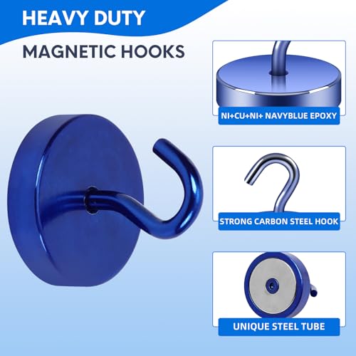 Image of Neosmuk Magnetic Hooks Steel Tube Design for Cruise,100lb+ Navyblue,10 Pack | Cruise Ship Essentials,Heavy Duty Magnett Hooks for Cabins, Refrigerator, Grill, Hanging, and Travel Extra Strong Must-Haves