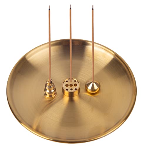 Abxlniu Brass Incense Stick Holder With 5.5 Inch Large Ash Catcher Plate Small Size 3 Styles Incense Burner For Yoga, Home Fragrance Decoration,5.5' 3 Style #TOP7