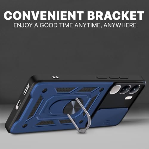 Image of Pikkme Back Cover for Vivo Y300 5G / Vivo V40 Lite 5G | D10 Tough Armor | 360 Protection Case | Sliding Camera Shield Cover & Ring Holder Stand Bumper Case (Blue)