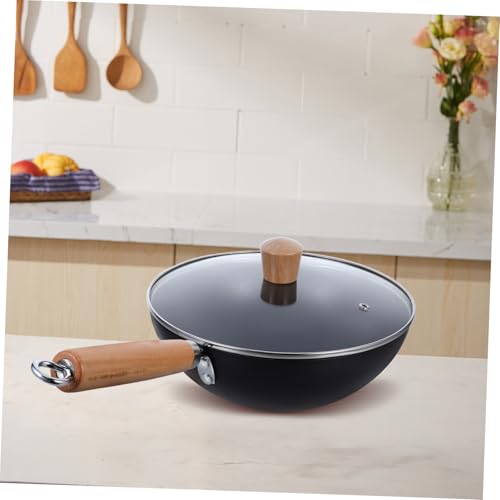Wok pequeño de hierro con mango de madera y tapa miniatura 7