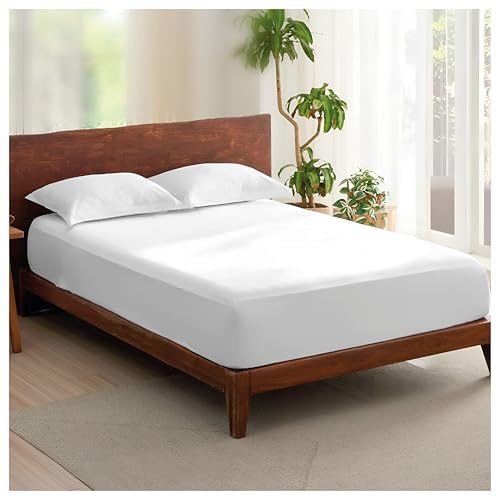 Rehan & Co 100% Egyptian Cotton Fitted Sheets 300 Thread Count Breathable Hotel Qulaity Bedding 12 / 30cm Deep Fitted Bed Sheet. (White Fitted Sheet Double)