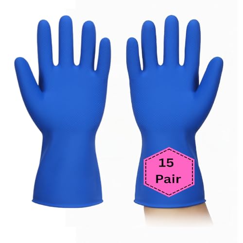 Image of Multipurpose Safety Gloves for Work, Gardening, and Home Use - Reusable & Durable | Hand Safety Nitrile Gloves | Industrial Hand Protection Gloves (Blue, 15 Pair)
