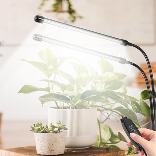 Otryad Grow Lights for Indoor 6000K White Red 40 LEDs, Full Spectrum 9-Level Dimmable Indoor Plant Growing Light for Seed Starting, Auto on/Off Clip LED Plant Grow Lamp, 3/9/12H Timer, 2Packs