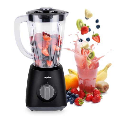 alpina Mixeur Blender 1.5L - Smoothie Mixer 400W - Machine a Smoothie avec Fonction Turbo et Pichet en Plastique - Lames en Acier Inoxydable - Noir