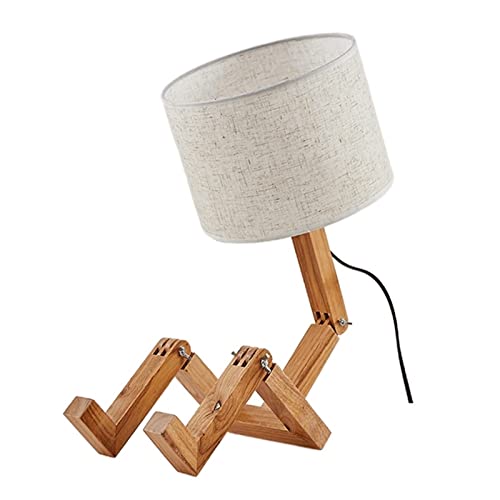 NVNVNMM Lámpara de Mesa Nordic Modern Solid Wood Robot Table Lamp Study Bedroom Living Room Desk Night Light Base Light Holder Read Learn Gift(Color:White)