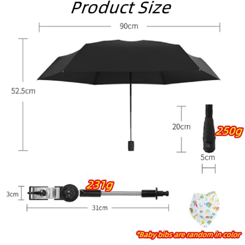 AzulLanse Sombrilla Carro Bebe Universal,Protección Solar para Bebés,Anti 50+ UV,Sombrilla Lluvia para Carrito,Diamétro 90 cm,con Ajustable 360° Manija de Paraguas,1 Babero de Bebé-Negro - imagen 9