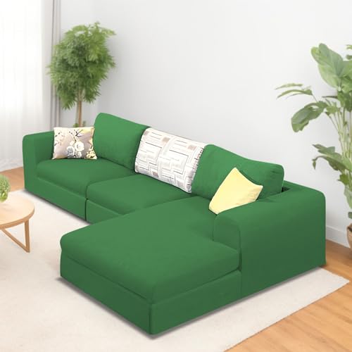 Image of Koza RHS 4 Seater L Shape Sofa Set for Living Room (Green Fabric) Premium Fabric Sofa