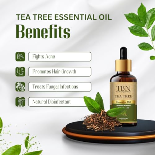 Image of TBN 100% Pure and Natural Tea Tree Essential Oil for Skin, Hair, Face, Acne Care | Premium Therapeutic Grade Tea Tree Oil for Aromatherapy, Stress relief - 15ML