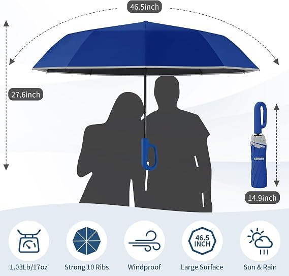 Image of Seniny Windproof Travel Umbrella, Automatic Umbrellas for Rain, Portable & Compact Umbrellas for Backpack, Strong UV for Protection, Folding Small Sun Umbrella for Car, Walking, Coral Pink, 38 inches