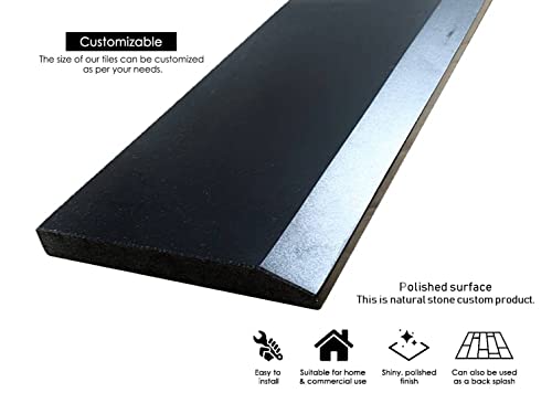 Tenedos Single Hollywood One High Beveled Absolute Black Marble Granite Threshold (Marble Saddle) Polished, Maintenance Free, Stain Resistant - (6" X 36") #TOP2