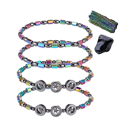 4 Stück Magnetisches Hämatit Fußkettchen, Naturmagnetisches Stein-Fußkettchen Armband für Männer Frauen Cover