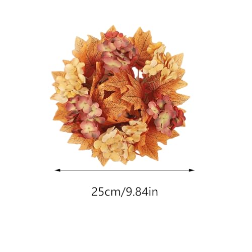 Typutomi 4Pcs Fall Decorative Candle Ring, Mini Artificial Fall Leaves Candle Wreaths Candlestick Holder Thanksgiving Halloween Decorative Candle Rings for Wedding Party Table Decor(9.85In)