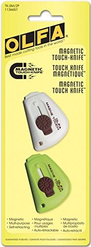 OLFA Magnetic Touch Knives (TK-3M/2P) - Multi-Purpose Disposable Mini Pocket Sized Utility Knife Box Cutter w/ Retractable Stainless Steel Blade & Keychain Hole (2 Pack)