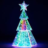 JOIEDOMI Lighted Prismatic Iridescent Christmas Tree with 100 LED Cool White Lights, USB Powered Indoor Christmas Decoration, 15 inch Iridescent Xmas Tree Party Holiday Desktop Tree for Home Decor