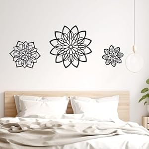 Zzbakress 3 Pieces Metal Flowers Wall Decor Black Wall Decor Flower Art Wall Decor Farmhouse Wall Decor Multiple Flowers Hanging Decor for Bathroom Living Room Garden Office Black Elegant
