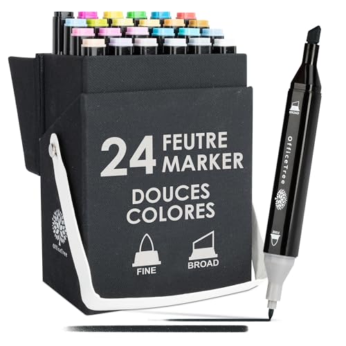 OfficeTree Feutre à Alcool Twinmarkers Set de 24 - Feutre Dessin Professionnel - Couleurs Douces et Intenses - Feutre a Alcool Promarker pour l'Esquisse, Le Dessin, la Peinture, la Mise en Page
