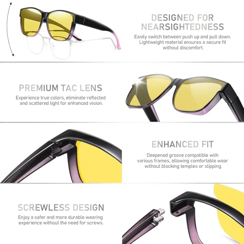 Image of HAOLOTA Night Vision Driving Over Glasses, Polarized Nighttime Glasses Men Women Anti Glare Yellow Tinted Lens