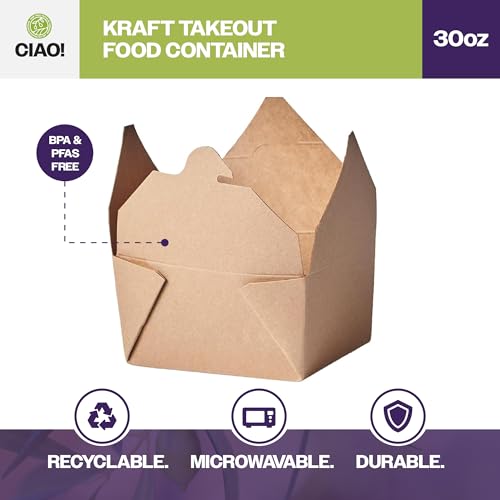 CIAO! Kraft Take Out Microwavable Food Containers, 30 oz No.1 (450/case)
