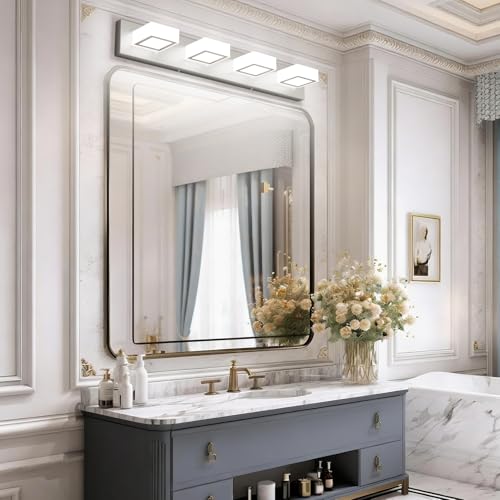 Image of Ralbay Brushed Nickel Bathroom Vanity Lights 30inch Metal Acrylic LED Modern Bathroom Wall Lighting Fixtures Over Mirror Brushed Nickel (White Light 6000K, Non-dimmable)