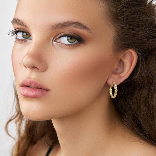 14K Gold Hoop Earrings for Women Cable Twist Design Hypoallergenic Snap Closure Durable 14K Gold Earrings for Women Gift Ready3