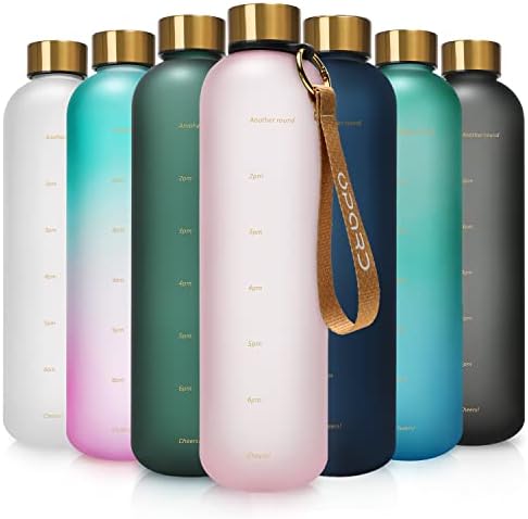 Opard 1 Litre Motivational Water Bottle with Time Markings to Drink, Reusable Plastic Bottle with BPA Free Tritan for Gym and Sports