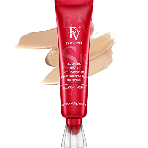 FV Liquid Foundation, Classic Ivory Full Coverage Oil Control Waterproof Lightweight Long Lasting Concealer Face Makeup BB Cream Liquid Foundation for Oily or Combination Skin 1 Fl Oz(30ml)