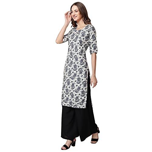 Image of Pinkmint Women's Crepe Grey Color Floral Printed Straight Kurti[NB-530357]