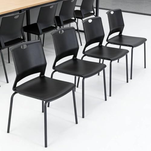 Image of Black Stackable Chairs Set of 4, Modern Office Guest Chair Wide Seat, Stackable Dining Chairs, Plastic Chair for Conference Room, Church,Living Room, Waiting Room, Classroom.