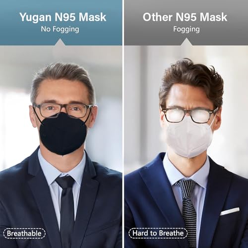 Image of Yugan FFP2 N95 Mask for Women & Men - Non-Woven Fabric, Adjustable Nose Clip, Reusable Face Mask for Pollution, Advanced Filtration (Pack of 10)