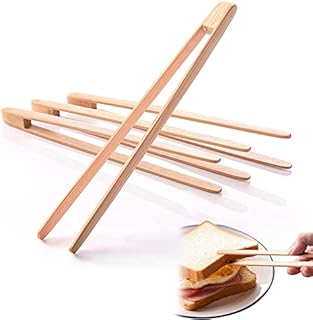 Small Bamboo Toaster Tongs: 100% Natural 8.3 Wood Mini Appetizer Tongs| Eco-Friendly, Space Saving Modern Kitchen Accessory for Home Restaurant | Set of 4