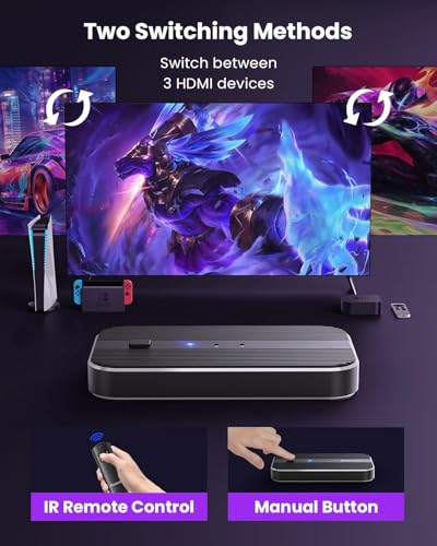 Interruptor HDMI de 3 puertos 4K con control remoto compatible con HDCP2.2 5