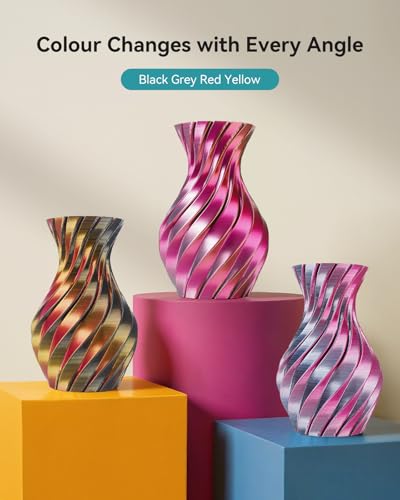 Image of SUNLU Silk PLA+ Filament 1.75mm, Chrome Like Gloss Finish, Smooth Silk Texture, Four Color Appearance from Different Angles, 1kg(2.2lbs) PLA Plus 3D Printer Filament, Red Yellow Green Black