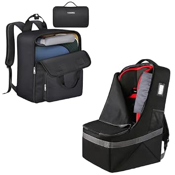 YOREPEK Padded Car Seat Travel Bag Backpack for Airplane, Foldable Booster Car Seat Cover with Lauggage Strap, Compact Stroller Bag for Airplane Fits for Gb Pockit