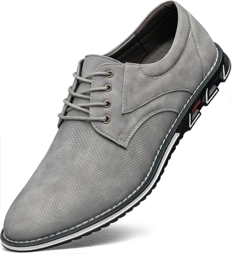 Men's Casual Dress Shoes Comfort, Fashion Dress Sneakers Men, Superior Soft Leather Mens Oxford Business Casual Shoe Grey, Size 13
