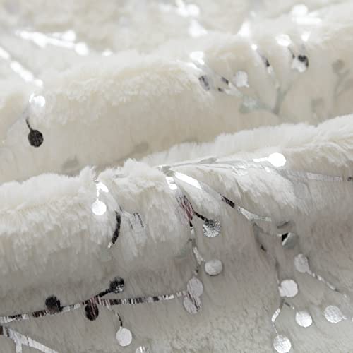 Ligicky Set Of 2 Fluffy White Faux Fur Pillow Covers Silver Branches Glitter Throw Pillows Decorative Soft Furry Sparkling Square Cushion Cases For Sofa Bedroom Party Décor 18X18Inch #TOP4