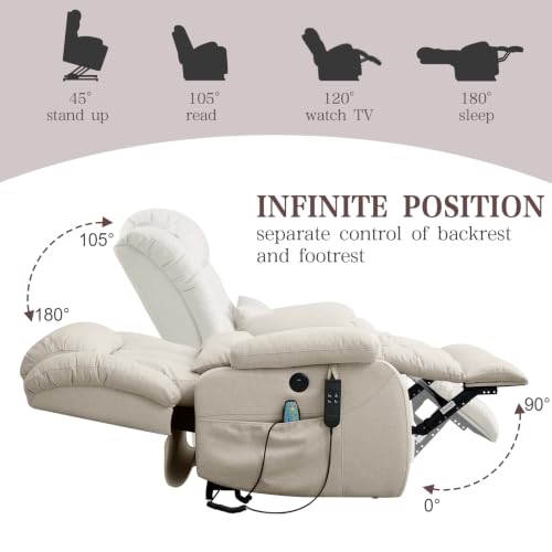 Image of Infinite Position Lay Flat Power Lift Recliner Chair for Elderly, Ivory