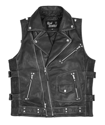 Image of Motorcycle Leather Vest For Men - Tactical Combat Military Style Sleeveless Biker Club Riding Outdoor Waistcoats