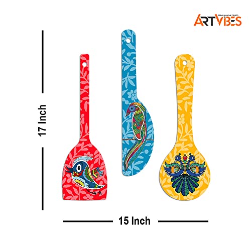 Artvibes Birds Wooden Wall Hanger Spoons for Home | Office | Living Room | Gift | Modern Decoration Items | Kitchen Wall Decor | Home Decor Hanging Items (WH_5021N), Set of 3