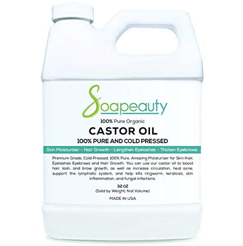 Castor Oil Organic Cold Pressed Unrefined | 100% Pure Natural Castor Oil Promotes Healthy Skin & Hair | Thickens Eyebrows & Lengthens Eyelashes | Sizes 4OZ to 1 Gallon | (32 OZ)